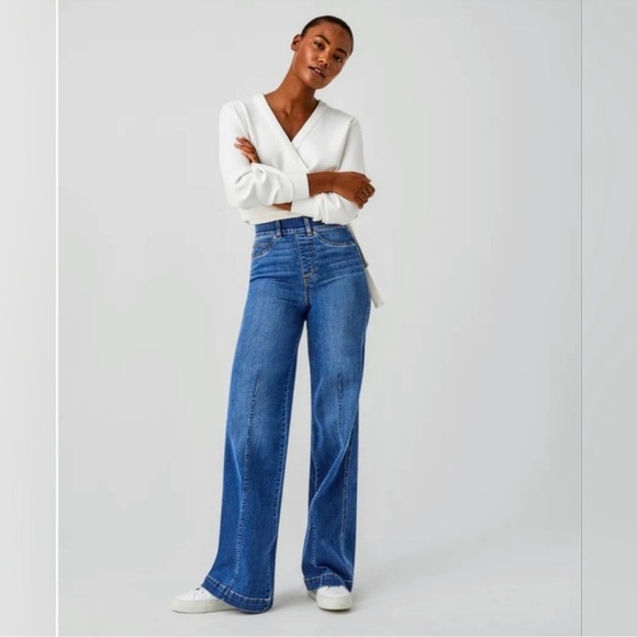 Spanx Wide Leg Front Seam Pull On Jeans Size XL - Picture 6 of 8